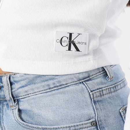 Calvin Klein - Chaleco de manga larga con etiqueta tejida para mujer 2570 Blanco