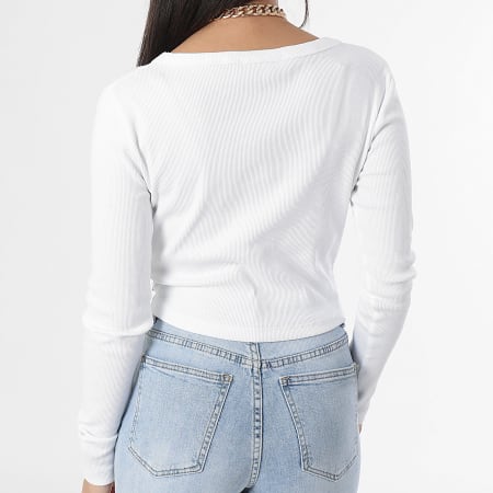 Calvin Klein - Chaleco de manga larga con etiqueta tejida para mujer 2570 Blanco
