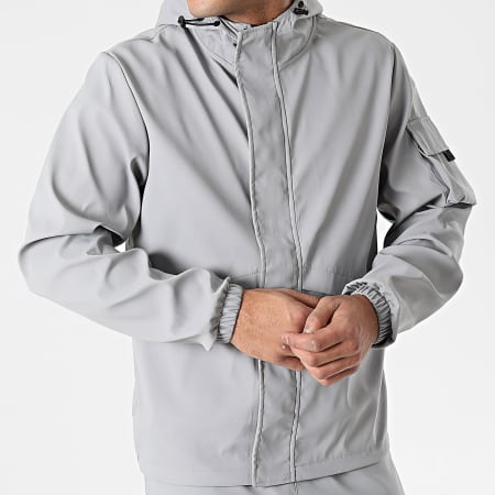 Classic Series - Conjunto de chaqueta con cremallera gris negra y pantalón cargo