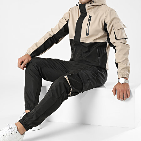 Classic Series - Conjunto de chaqueta con cremallera y pantalón cargo beige y negro