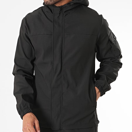 Classic Series - Conjunto de chaqueta negra con capucha y cremallera y pantalón cargo
