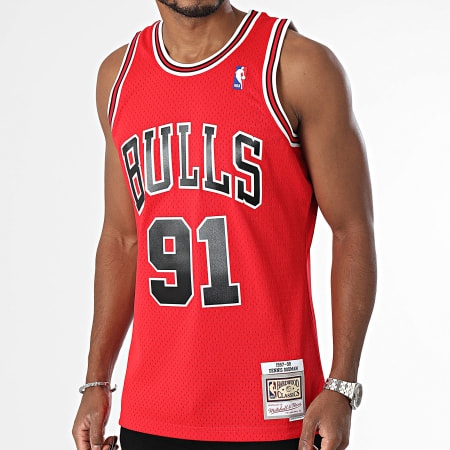 Mitchell and Ness - Camiseta de baloncesto Chicago Bulls Swingman Road Dennis Rodman Rojo