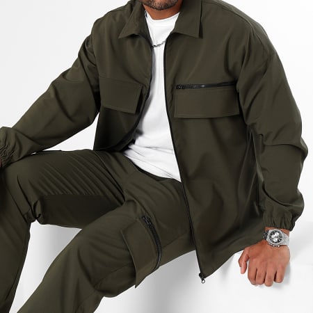 LBO - Set giacca con zip e pantaloni cargo verde kaki 0283 0287