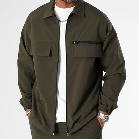 LBO - Conjunto de chaqueta con cremallera y pantalón cargo verde caqui 0283 0287