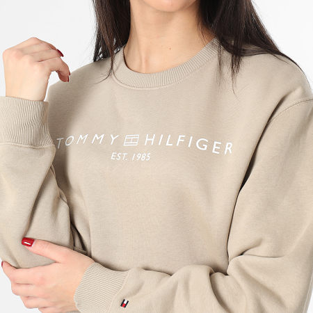 Tommy Hilfiger - Sudadera de cuello redondo para mujer Corp Logo Beige