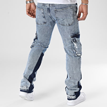 2Y Premium - Pantalon Cargo Jean Flare Bleu Denim