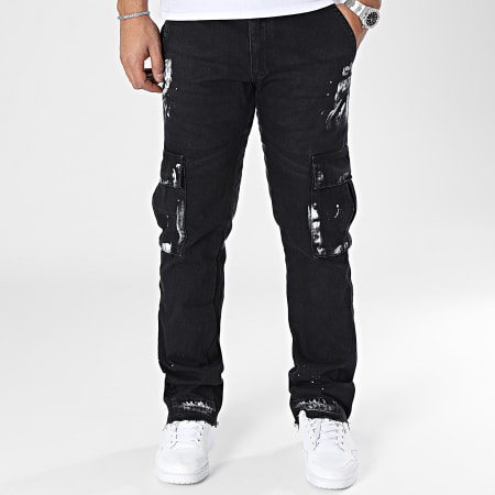 2Y Premium - Pantaloni Cargo Flare Jean neri