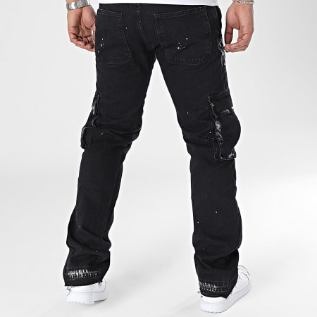 2Y Premium - Pantalon Cargo Jean Flare Noir
