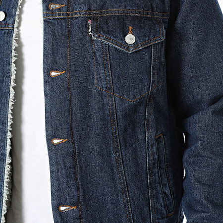 Schott NYC - Giacca jeans in denim blu con colletto in pelle di pecora Sherpa