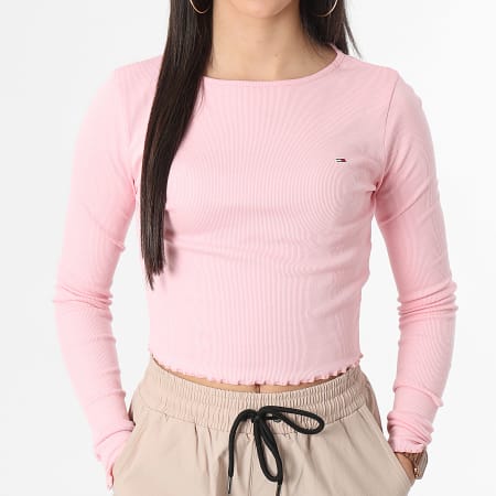 Tommy Jeans - Tee Shirt Manches Longues Femme Ruche 7534 Rose
