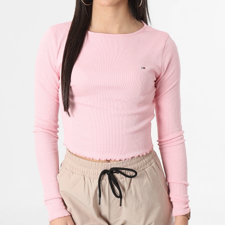 Tommy Jeans - Tee Shirt Manches Longues Femme Ruche 7534 Rose