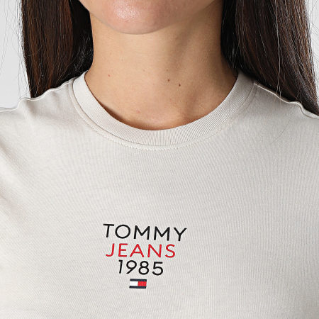 Tommy Jeans - Tee Shirt Manches Longues Femme Slim Essential Logo 7358 Beige