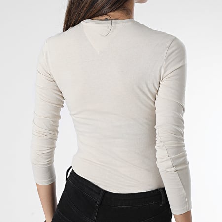 Tommy Jeans - Maglietta donna maniche lunghe Slim Essential Logo 7358 Beige