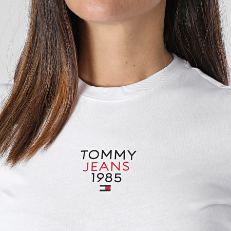 Tommy Jeans - Tee Shirt Manches Longues Femme Slim Essential Logo 7358 Blanc