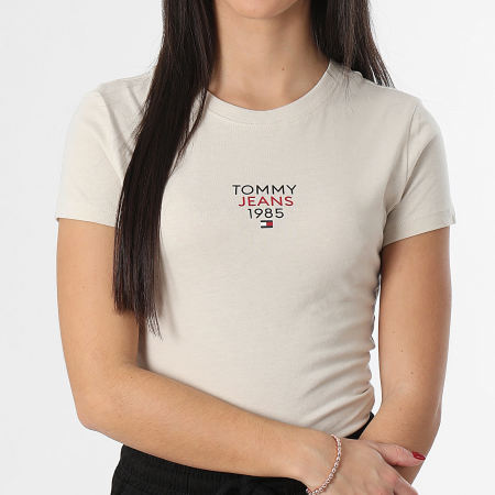Tommy Jeans - Maglietta donna Essential Logo girocollo 7357 Beige
