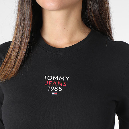 Tommy Jeans - Camiseta de manga larga para mujer Slim Essential Logo 7358 Negro