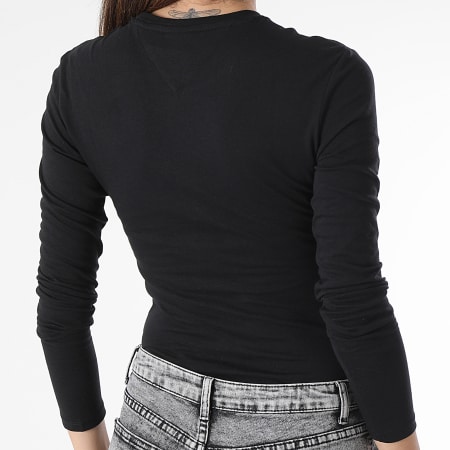 Tommy Jeans - Tee Shirt Manches Longues Femme Slim Essential Logo 7358 Noir