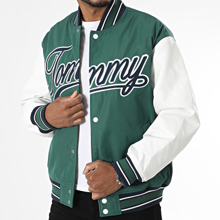 Tommy Jeans - Giacca Teddy Letterman 7880 Verde Bianco