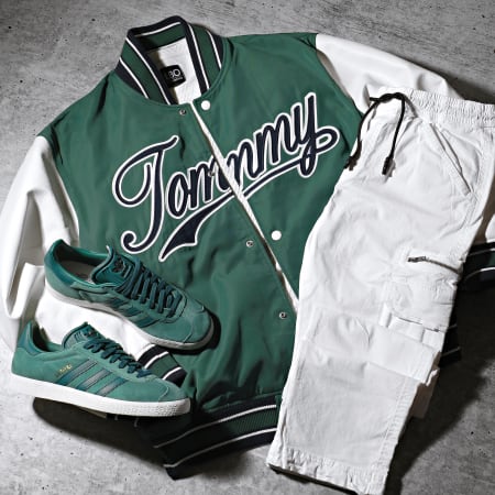 Tommy Jeans - Veste Teddy Letterman 7880 Vert Blanc