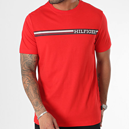 Tommy Hilfiger - Monotipo Camiseta a rayas en el pecho 3688 Rojo