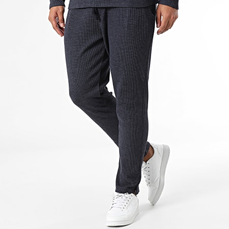 Frilivin - Polo a maniche lunghe e set di pantaloni da jogging in blu navy screziato