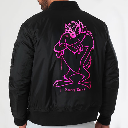 Looney Tunes - Angry Taz Back Bomber Jacket Negro Rosa