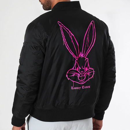 Looney Tunes - Angry Bugs Bunny Back Bomber Jacket Negro Rosa