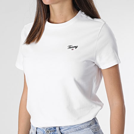 Tommy Jeans - T-shirt donna a collo regolare Script 7367 Bianco