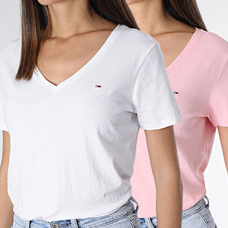 Tommy Jeans - Lot De 2 Tee Shirts Slim Femme 1458 Blanc Rose