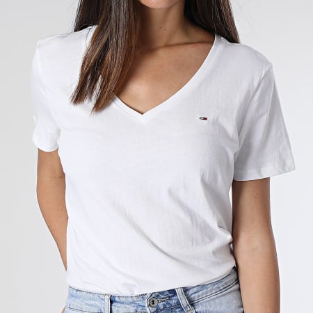 Tommy Jeans - Juego De 2 Camisetas Slim Mujer 1458 Blanco Rosa