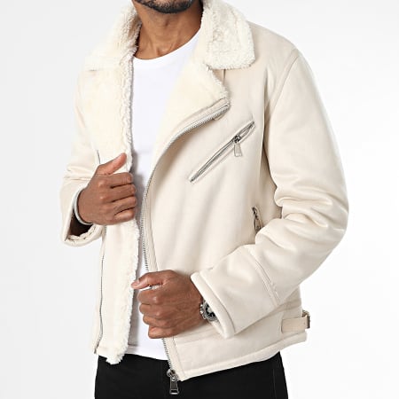 Frilivin Chaqueta con cremallera y cuello de piel beige Ryses
