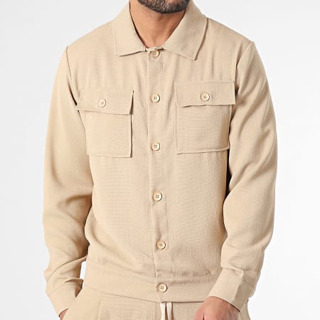 Frilivin - Conjunto de camisa de manga larga y pantalón beige