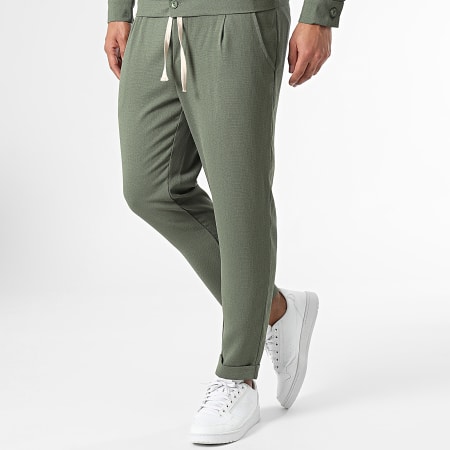 Frilivin - Conjunto de camisa de manga larga y pantalón verde caqui
