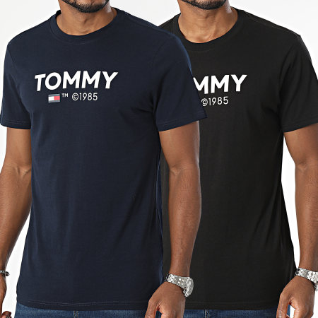 Tommy Jeans - Lot De 2 Tee Shirts Slim DNA 8863 Bleu Marine Noir