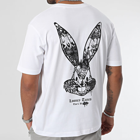 Looney Tunes - Tee Shirt Oversize Large Bugs Bunny Graffiti Grey Blanc