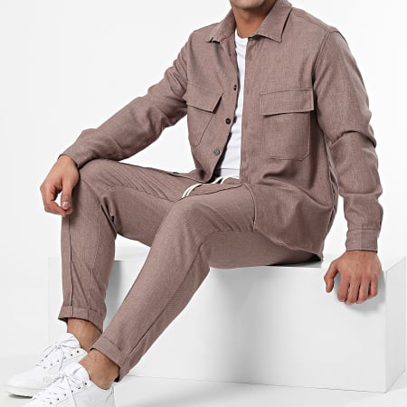 Frilivin - Conjunto marrón de camisa de manga larga y pantalón de chándal