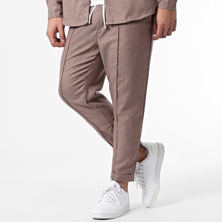 Frilivin - Set di camicia a maniche lunghe e pantaloni da jogging marroni