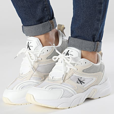 Calvin Klein - Sneakers da donna Retro Tennis Su-Mesh 0891 Bianco brillante Bianco crema