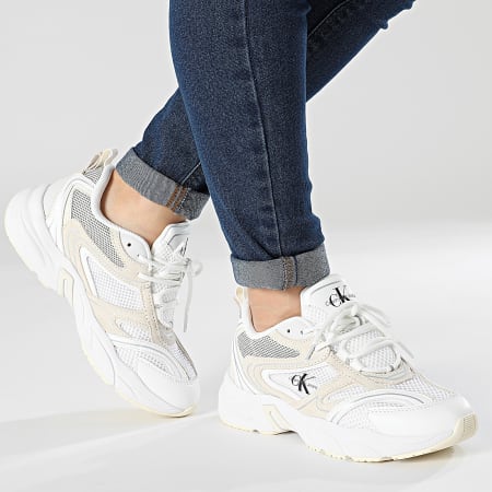 Calvin Klein - Sneakers da donna Retro Tennis Su-Mesh 0891 Bianco brillante Bianco crema