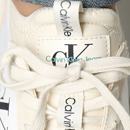 Calvin Klein - Zapatillas Runner Sock Laceup 0553 Blanco brillante Azul petróleo