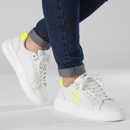 Calvin Klein - Baskets Femme Chunky Cupsole Lace Up Mono 0823 Bright White Safety Yellow
