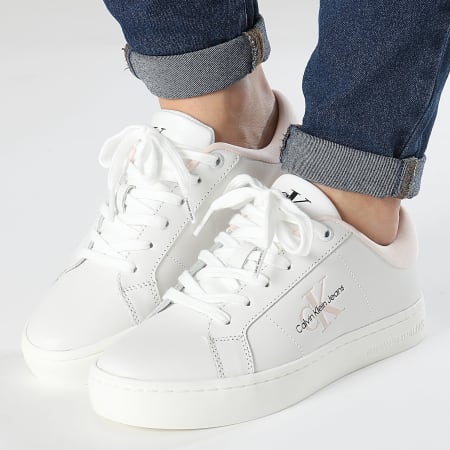 Calvin Klein - Classic Cupsole Low Laceup Leather 1444 Bright White Peach Blush Donna Sneakers