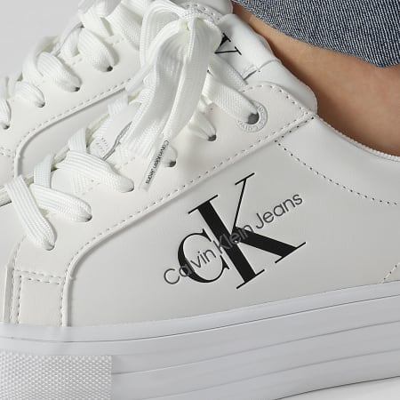 Calvin Klein - Donna Bold Vulcan Flatform Low Lace Leather 1294 Bright White Black Sneakers