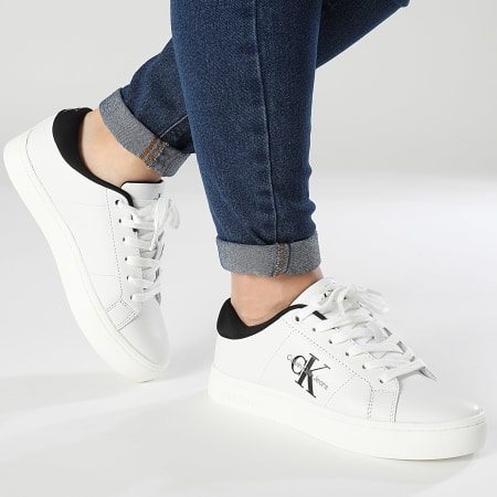 Calvin Klein - Baskets Femme Classic Cupsole Low Laceup Leather 1444 Bright White Black