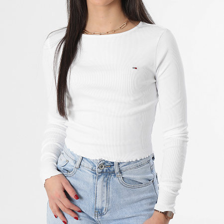 Camiseta blanca de manga larga para mujer