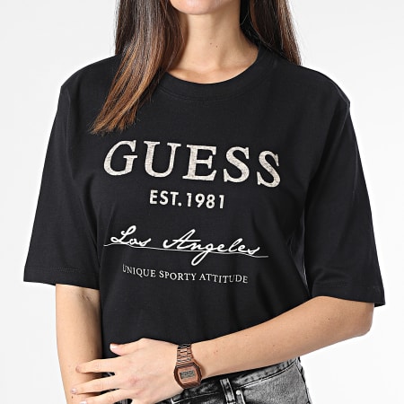 Guess - Camiseta de mujer con cuello redondo V4RI01-I3Z14 Negro