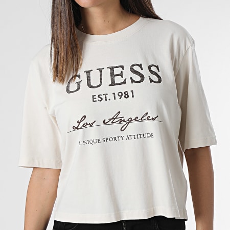 Guess - Camiseta de mujer con cuello redondo V4RI01-I3Z14 Beige