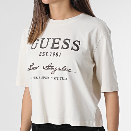 Guess - Camiseta de mujer con cuello redondo V4RI01-I3Z14 Beige