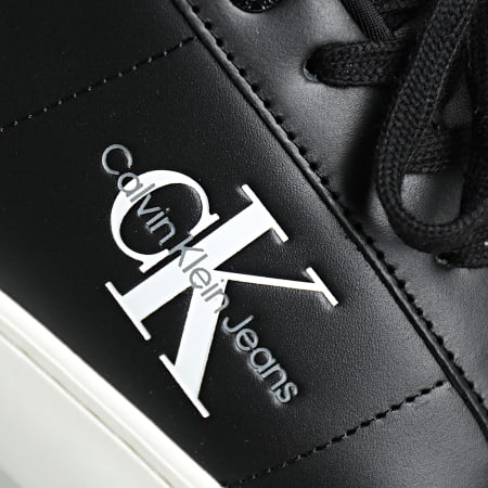 Calvin Klein - Zapatillas Classic Cupsole Low Leather 0864 Negro Blanco Brillante