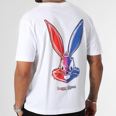 Looney Tunes - Tee Shirt Oversize Large Angry Bugs Bunny Chrome Color Blue Orange Blanc